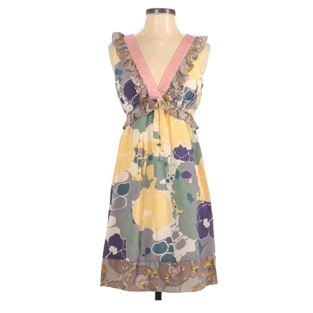 Sugar Lips Womens Floral Tiered Ruffle Patchwork Tank Dress Silk Sz S Cottage